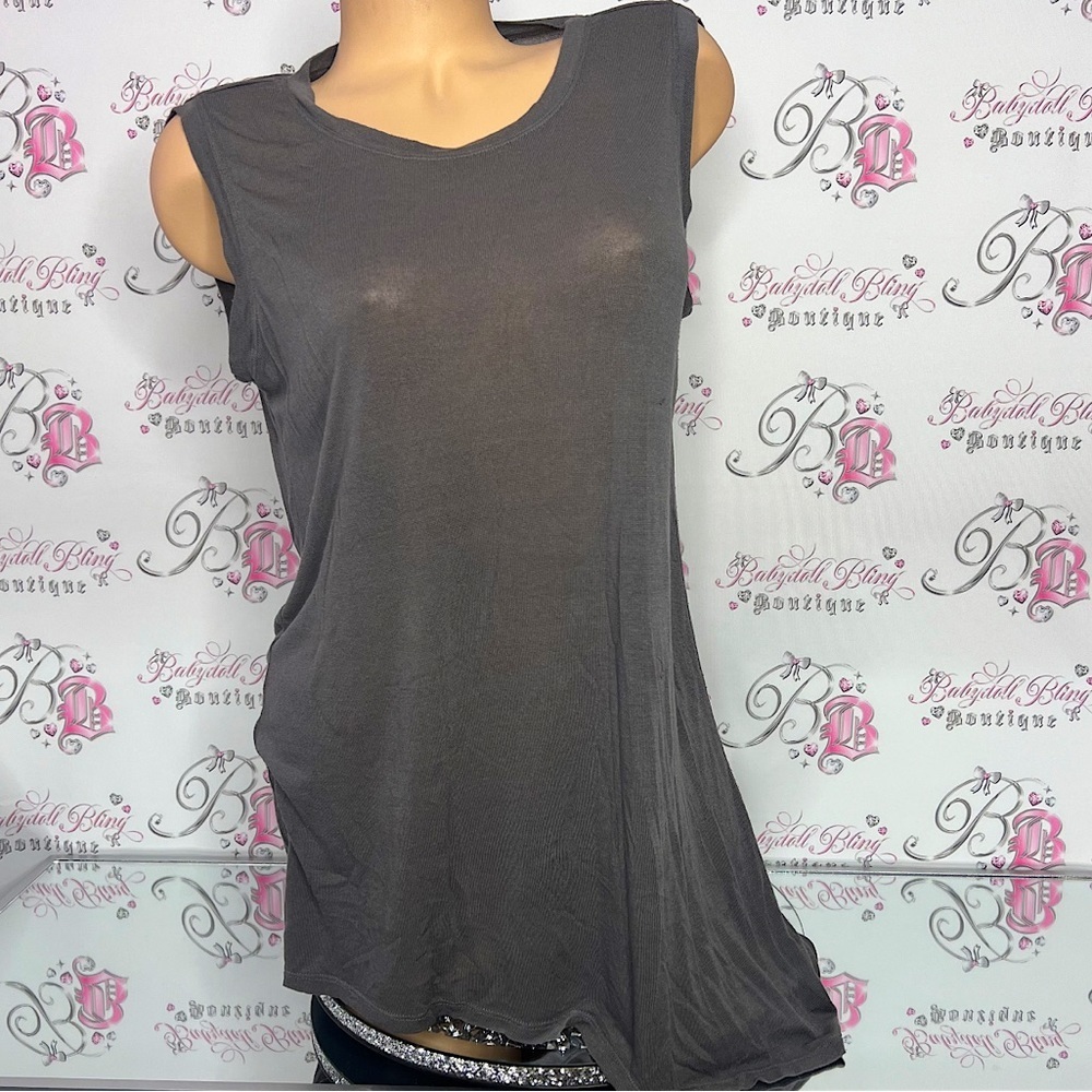 Joan vass dress high low style grey light weight long tank top shirt luxury